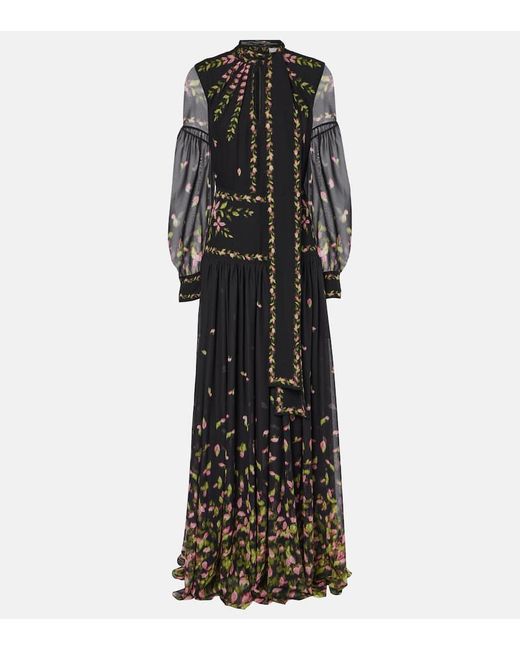 Erdem Black Bedruckte Robe Aus Seiden-Voile