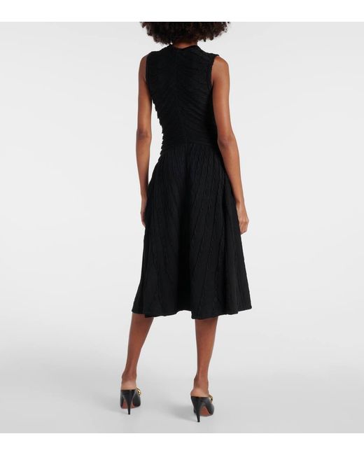 Alaïa Black Gathered Midi Dress
