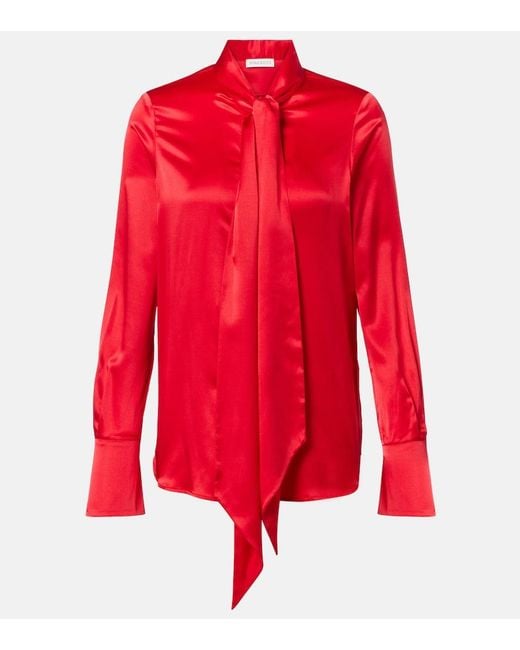Nina Ricci Red Lavalliere Silk Crepe De Chine Shirt
