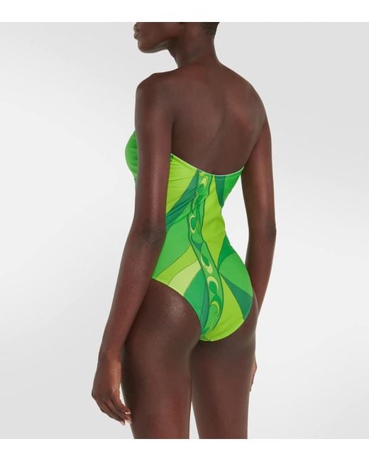 Emilio Pucci Green Printed Bandeau Swimsuit