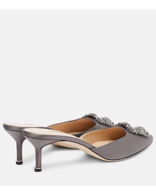 Manolo Blahnik Metallic Hangisimu Embellished Satin Mules