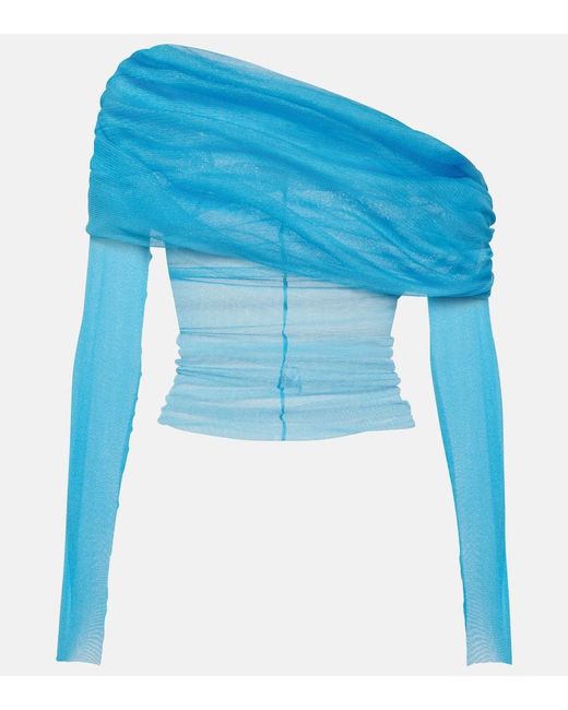 Top in seta con scollo bardot di Christopher Esber in Blue
