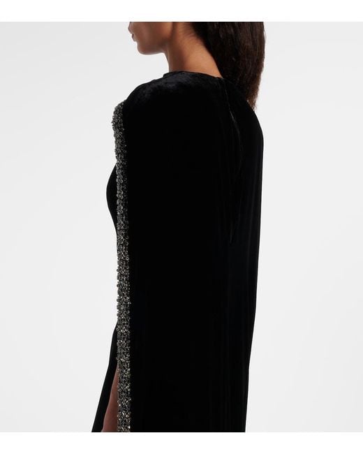 Roland Mouret Black Caped Embellished Velvet Gown