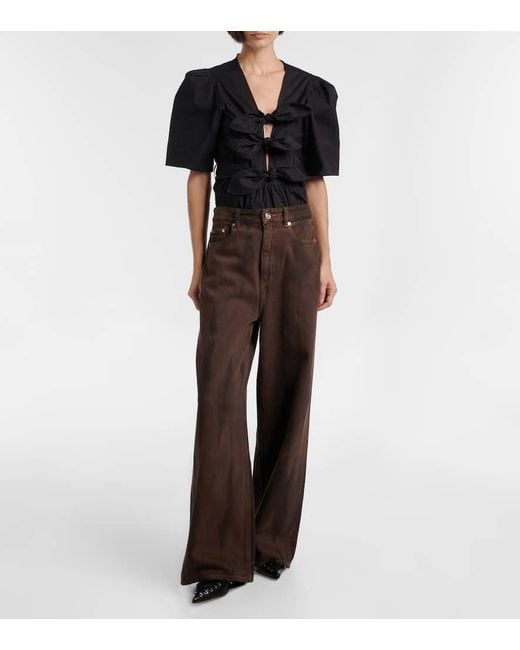 Ganni Brown High-Rise Wide-Leg Jeans