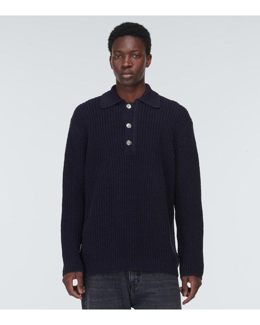 Our Legacy Blue Big Piquet Ribbed-Knit Cotton Sweater for men