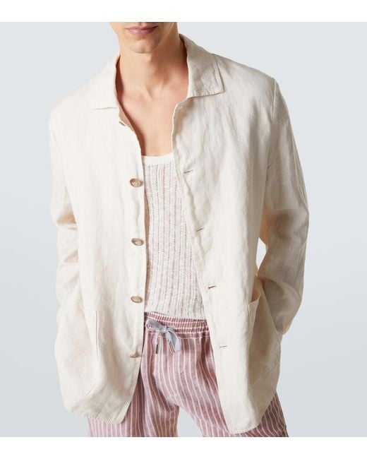 Fedeli White Oxford Linen Jacket for men