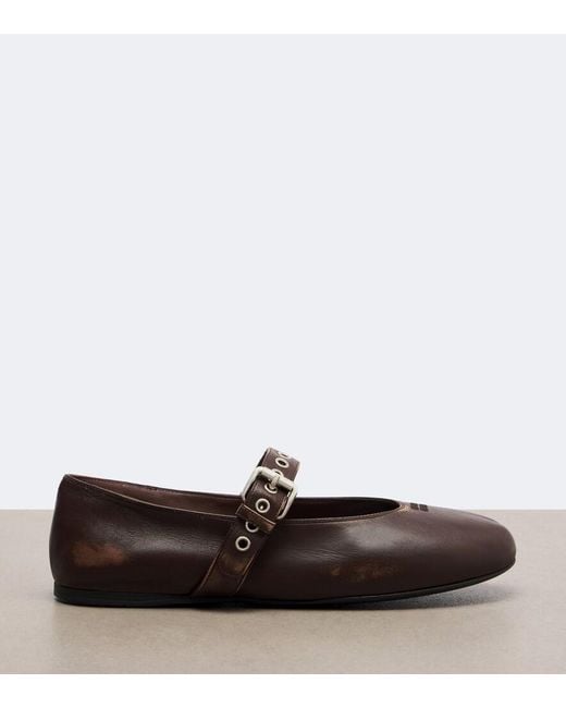 Miu Miu Brown Leather Mary Jane Flats
