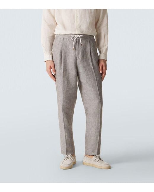 Brunello Cucinelli Gray Hemp And Linen Tapered Pants for men