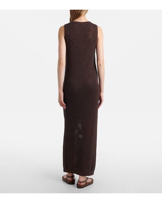 Brunello Cucinelli Brown Open-Knit Cotton-Blend Maxi Dress