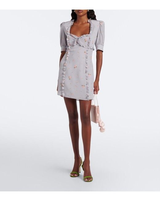 Alessandra Rich Gray Floral Silk Crepe De Chine Minidress