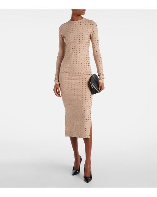 Sportmax Natural Nome Crystal-Embellished Midi Skirt