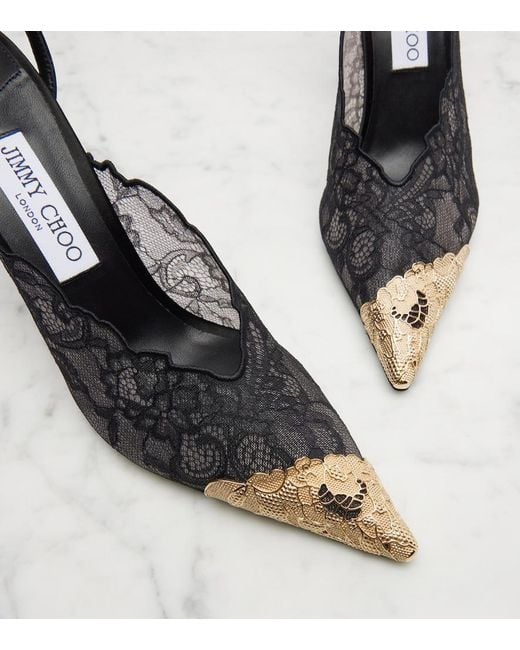 Jimmy Choo Black Faiz 100 Leather-Trimmed Lace Pumps