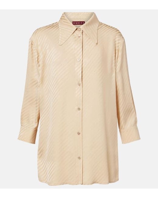 Gucci Natural Interlocking G Striped Silk Shirt