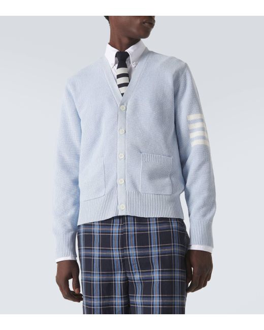 Thom Browne Blue 4-bar Linen And Cotton Cardigan for men