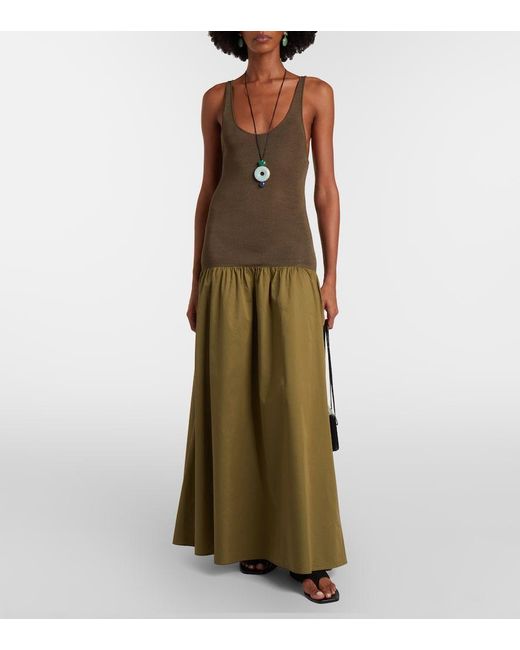 Frankie Shop Green Ilya Cotton-Trimmed Maxi Dress