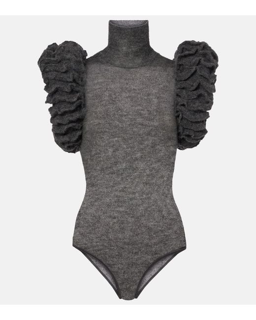 Alaïa Gray Ruffled Mohair And Wool-Blend Bodysuit