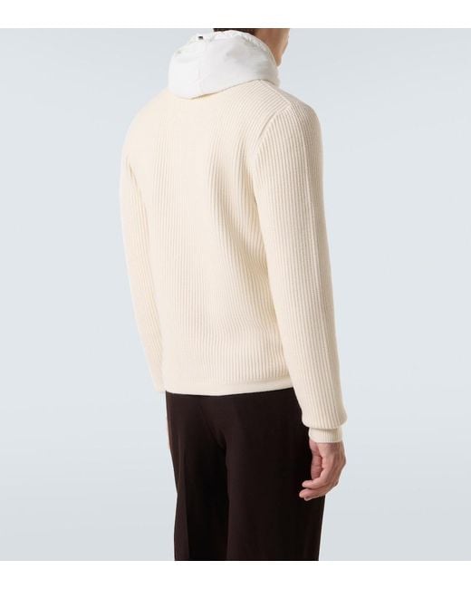 Herno Natural Ribbed-Knit Wool Cardigan for men