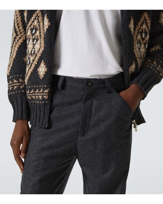 Brunello Cucinelli Gray Pleated Virgin Wool Straight Pants for men