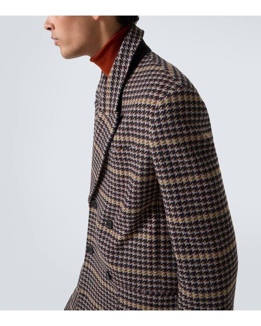 Saint Laurent Brown Houndstooth Wool Overcoat for men