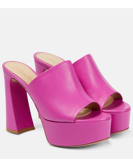 Gianvito Rossi Pink Holly Leather Platform Mules