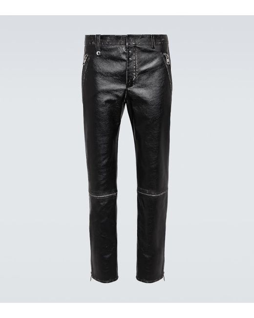 Alexander McQueen Gray Leather Straight Pants for men