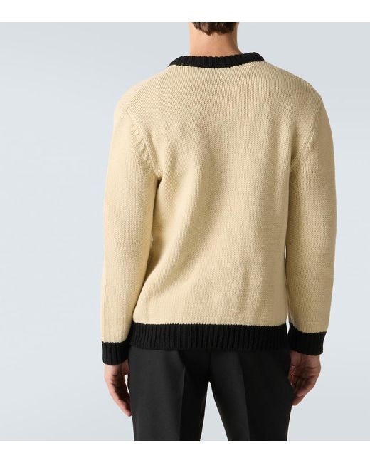 Valentino Natural Embroidered Virgin Wool Cardigan for men