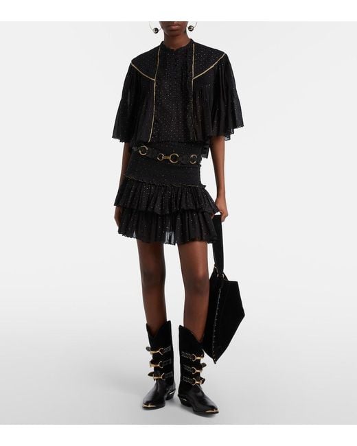 Isabel Marant Black Polka-Dot Embroidered Cotton Miniskirt