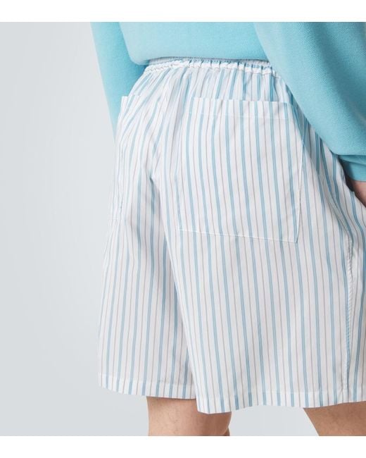 Umit Benan Blue Julian Striped Silk And Cotton Shorts for men