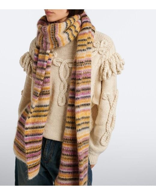 Isabel Marant White Mouna Striped Mohair And Wool-Blend Scarf