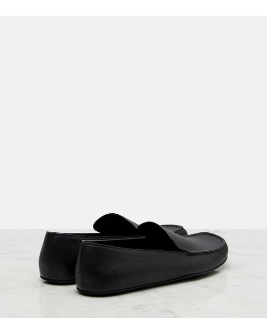 The Row Black Leo Leather Slip-On Shoes