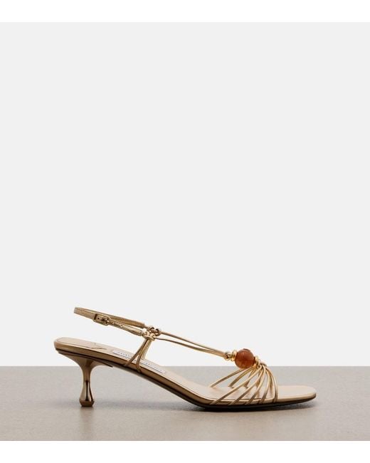 Jimmy Choo Natural Lova Embellished Metallic Leather Sandals