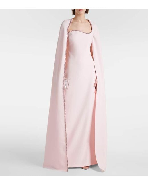 Safiyaa Pink Mattia Caped Embellished Crepe Gown