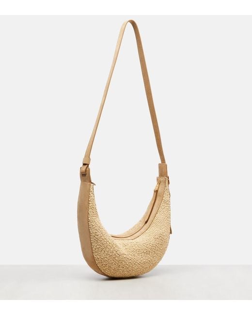 Khaite White Augustina Small Raffia And Suede Crossbody Bag
