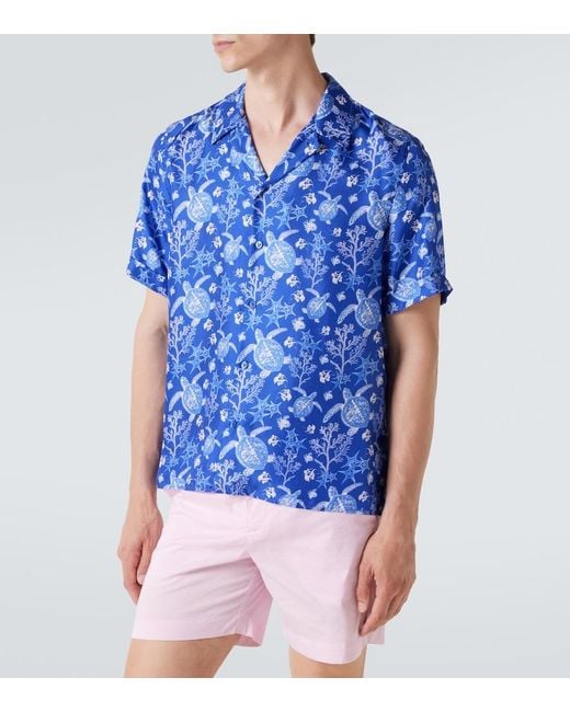 Vilebrequin Blue Charli Printed Silk Bowling Shirt for men