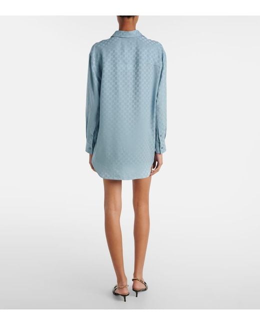 Camisa De Seda Con Gg Gucci de color Blue