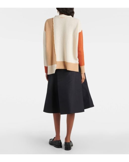 Marni Natural Colorblocked Cashmere Cardigan