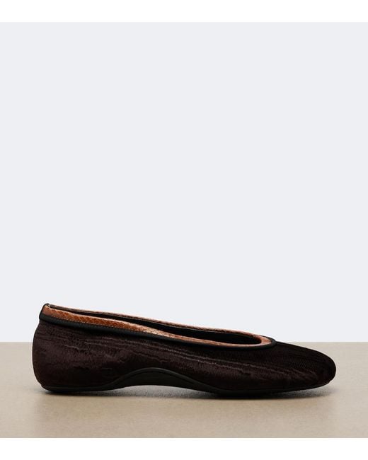 Dries Van Noten Black Leather-Trimmed Velvet Ballet Flats