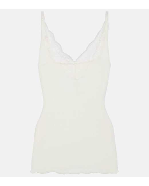 Saint Laurent White Lace-Trimmed Tank Top