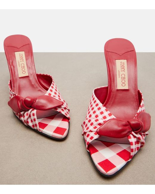 Jimmy Choo Red Livi Checked Wedge Mules
