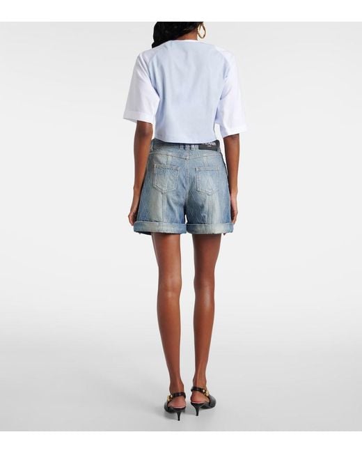 Balmain Blue Patterned Denim Shorts