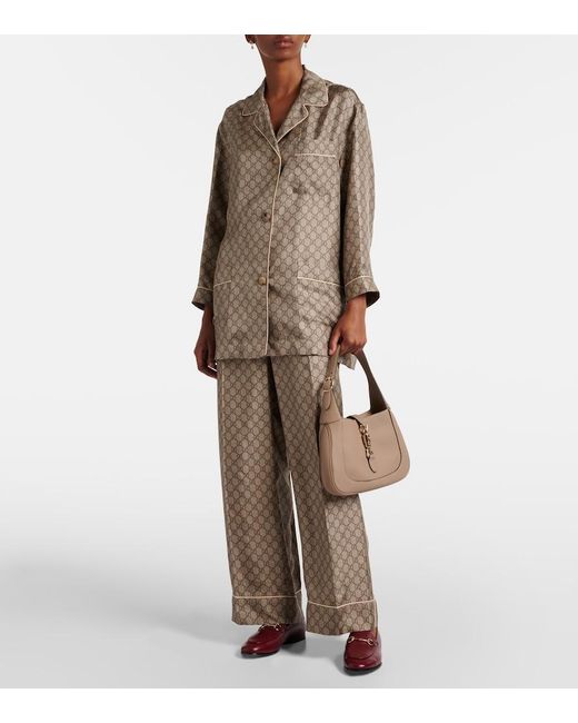 Gucci Brown Silk-Satin Jacquard Shirt