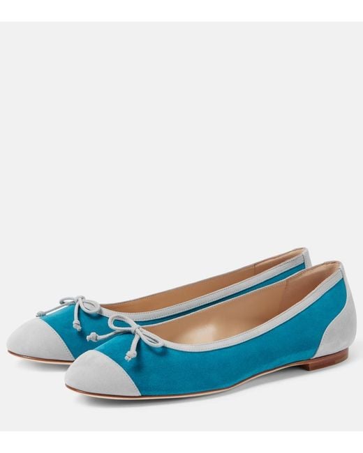 Manolo Blahnik Blue Capbal Suede Ballet Flats