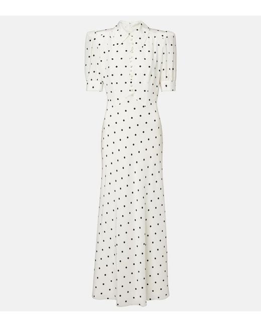 Alessandra Rich White Polka-Dot Silk Midi Dress