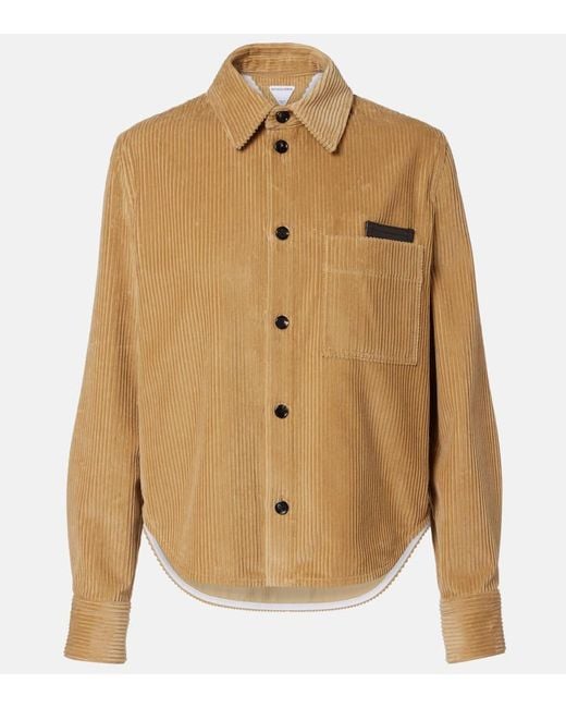 Bottega Veneta Brown Hemd Aus Baumwoll-Cord Mit Leder
