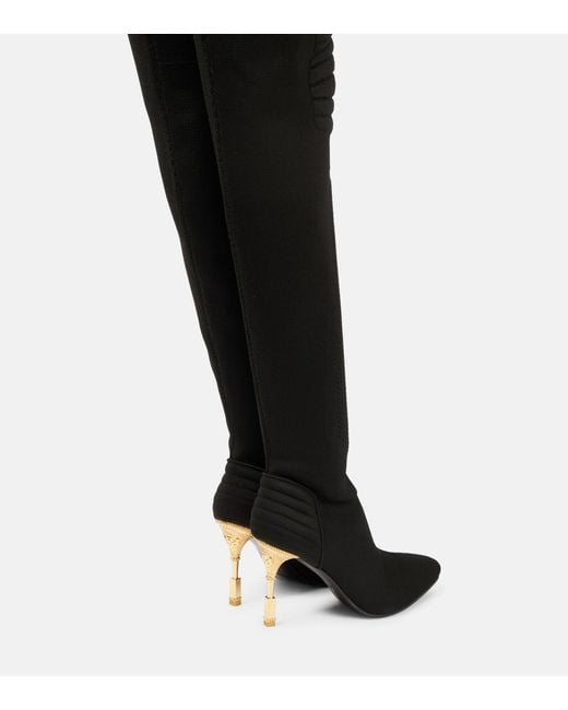 Balmain Moneta Knit Over-the-knee Boots in Black | Lyst