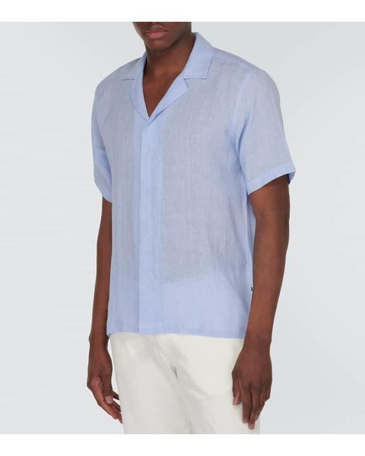 Orlebar Brown Blue Maitan Linen Shirt for men