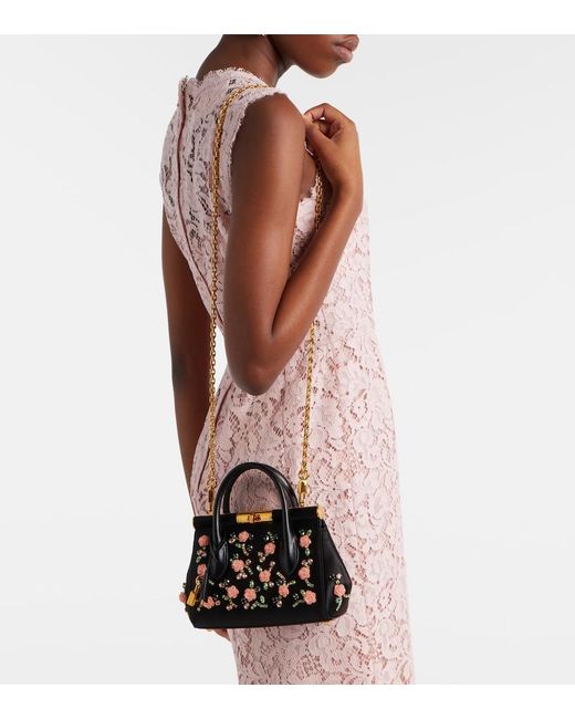 Dolce & Gabbana Black Marlene Small Embellished Top-Handle Bag