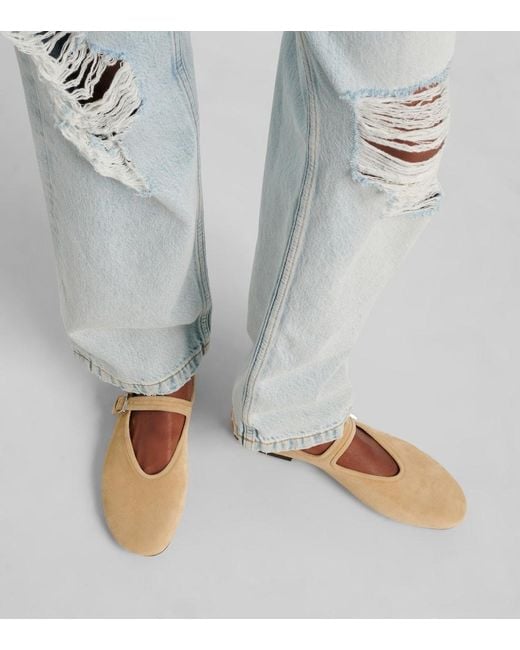 The Row Natural Suede Mary Jane Flats