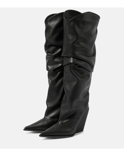 Alexandre Vauthier Black Faux Leather Knee-High Boots