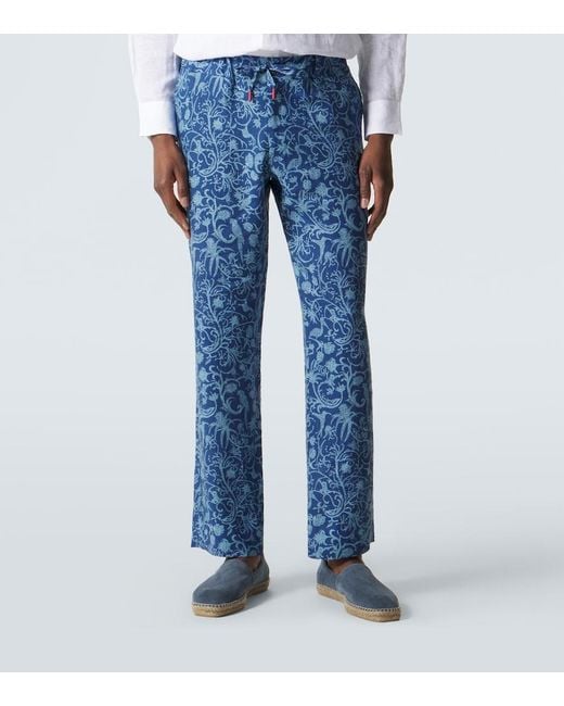 Kiton Bedruckte Hose Aus Leinen in Blue für Herren